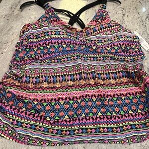 Pink Envelope Multicolor Geometric & Floral Crisscross Tank Top